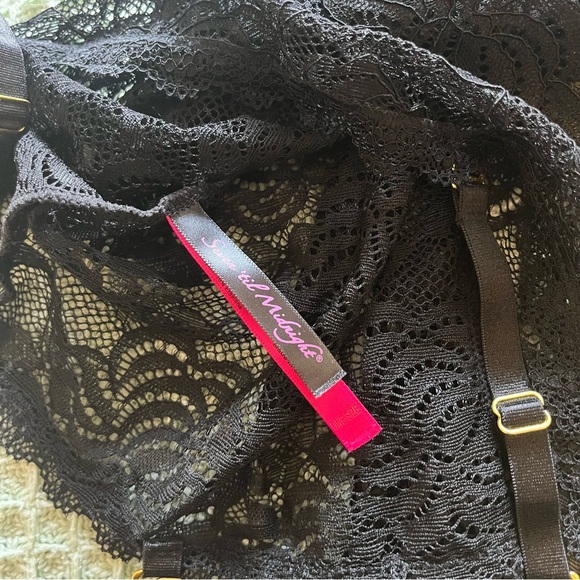 NWOT Seven 'Til Midnight Black Lace Chain Reaction Garter Chemise Set One Size - Picture 11 of 13